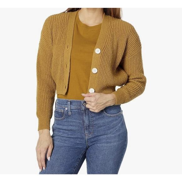 NWOT Madewell Cropped Cardigan In Tan, Women’s Small, V Neck, Slouchy Fit - Picture 1 of 9